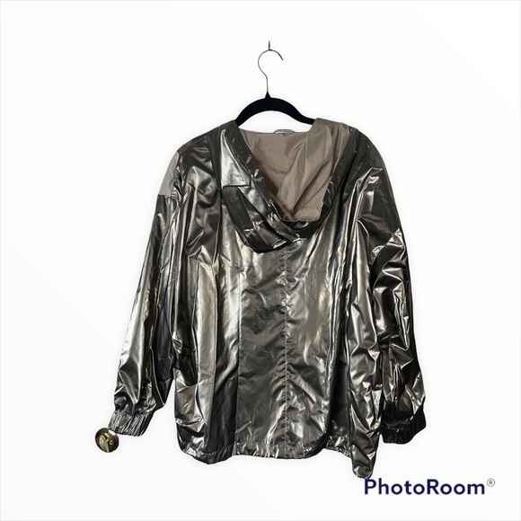 Zara Silver Gold Metallic Colorblock Windbreaker Jacket NWT Size Small Chic - Picture 10 of 12